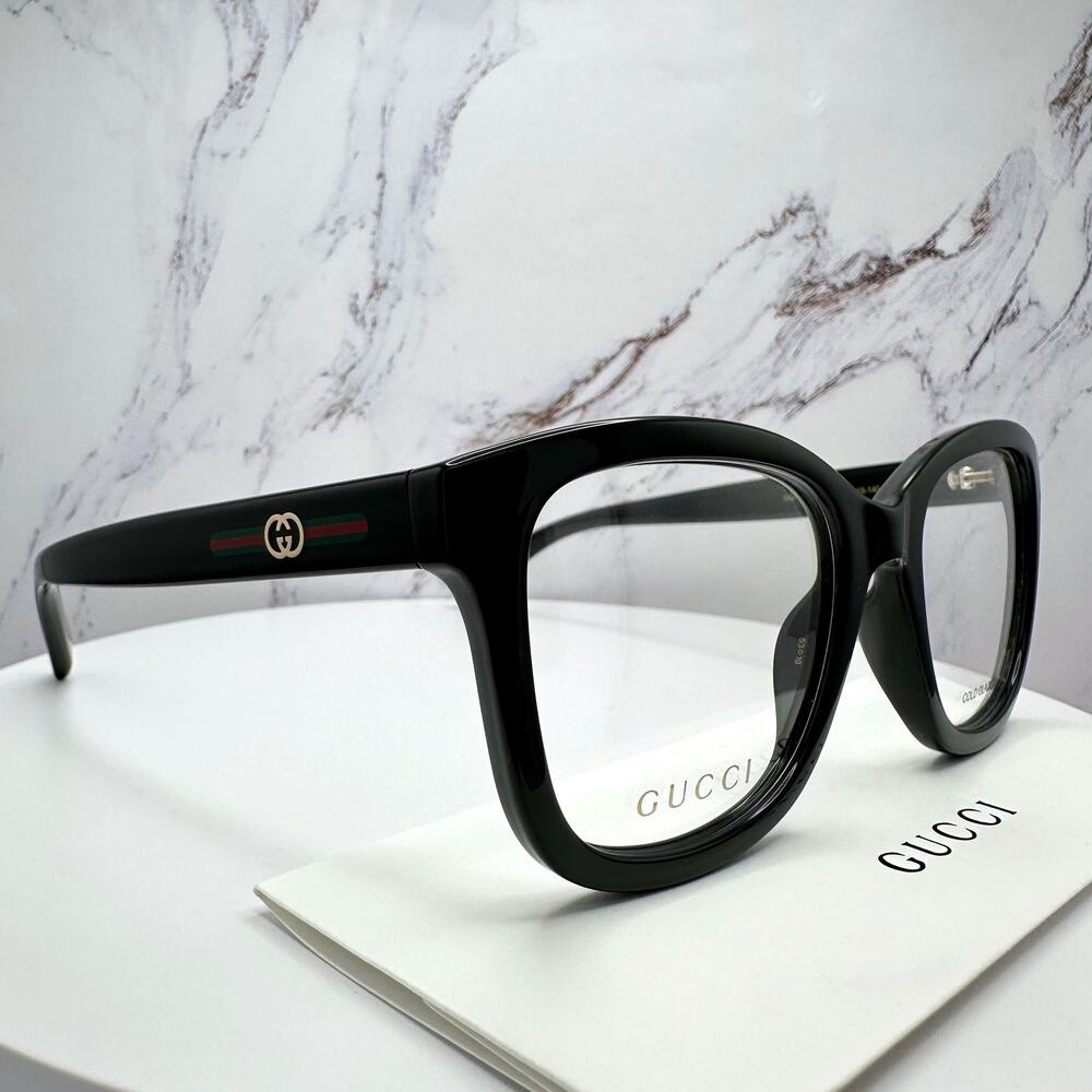 New GUCCI Eyeglasses 53-19-140 Black Square GG Logo Red Green Web Women Rx-able - Picture 7 of 16